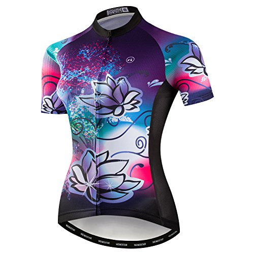Mountainbike-Jersey-Shirts der Radfahren Jersey-Frauen Kurze Hülse Straße Fahrrad-Kleidung Pro-Team MTB übersteigt Sommer-Kleidung Blume Lila Größe XXL
