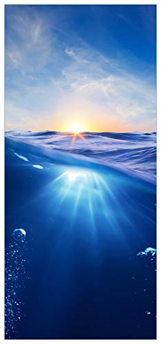 Wallario Selbstklebende Türtapete Wellen im Meer bei Sonnenuntergang - 93 x 205 cm Abwischbar, rückstandsfrei zu entfernen