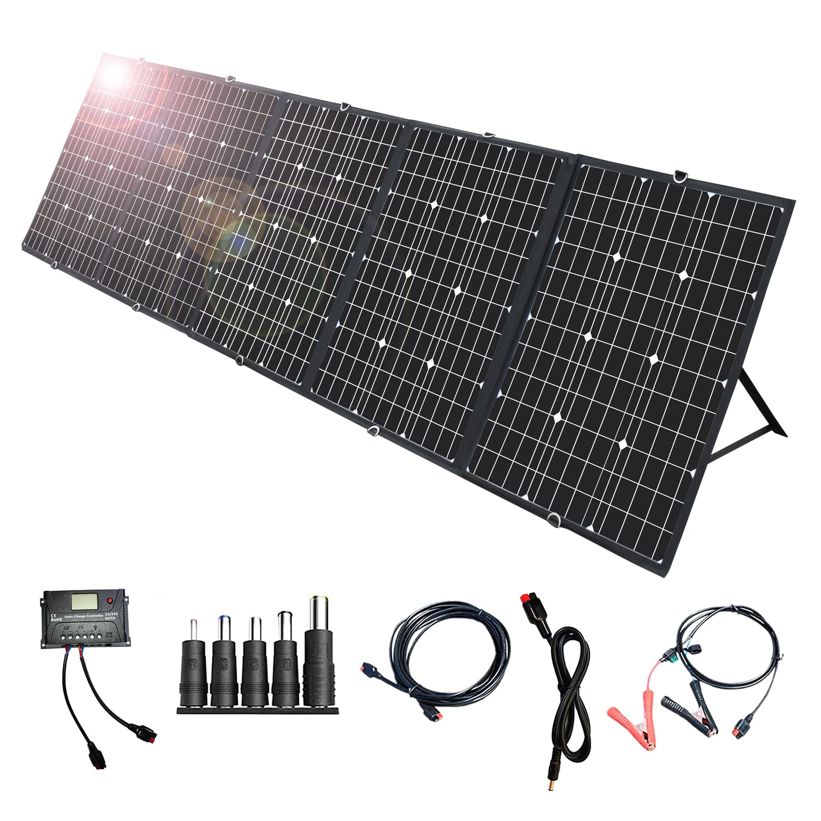 Faltbares Solarpanel 300W mit 20A Controller-300W Tragbares Solarpanel für tragbare Kraftwerke und RV-Batterien Camping-Handys Laptop,12V/24V Monokristallin (hohe Effizienz) Ladegerät-USB-Ausgängen