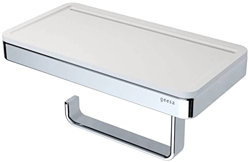 Geesa Frame Toilettenpapierhalter mit Ablage, Messing / Kunststoff, Farbe: Weiß / Chrom, 210 x 105 x 108 mm