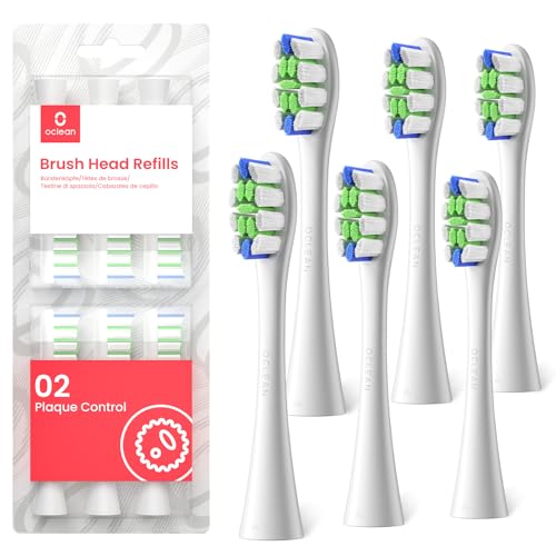 Oclean Ersatz-Zahnbürstenköpfe, 6 Packungen, weiß, kompatibel mit allen elektrischen Zahnbürsten von Oclean (Plaque-Control)