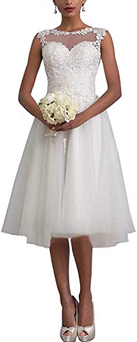 Carnivalprom Damen Sheer Spitze Hochzeitskleid Brautkleid Elegant Abendkleider Kurz Ballkleid (38, Elfenbein)