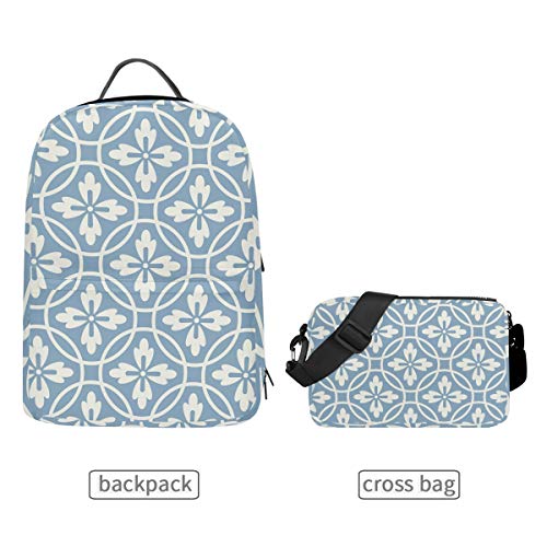 FAJRO Classic Flowers Texture Travel Backpack and Cross Bag