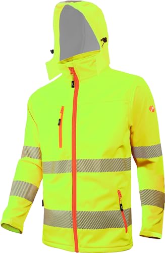 ACE Neon Lite Softshell-Warnjacke - Warnschutz-Jacke für die Arbeit - mit abnehmbarer Kapuze - EN ISO 20471-3XL
