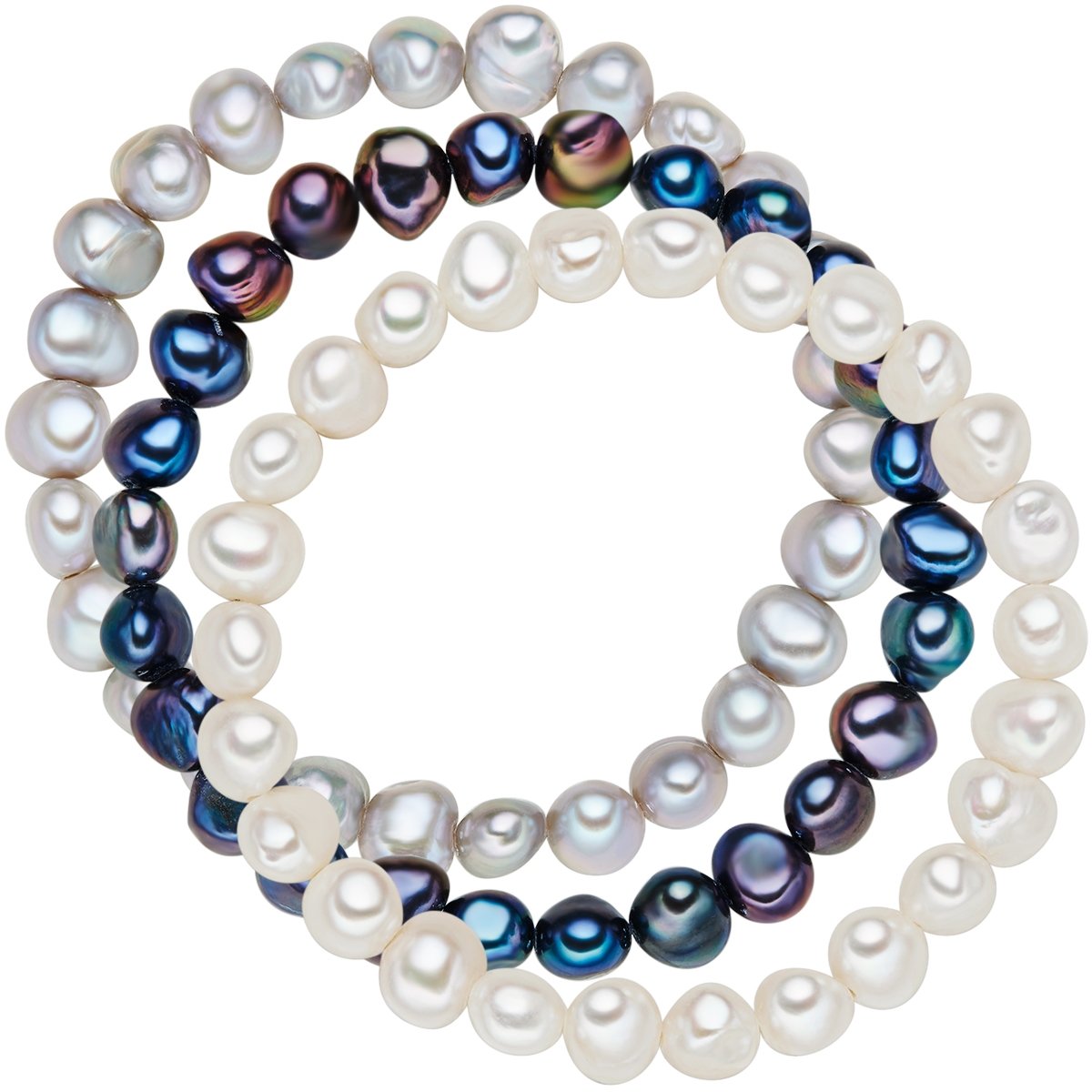 Valero Pearls Damen-Armband 3er Set hochwertige Süßwasser-Zuchtperle hellgrau weiß blau 19 cm - Perlenarmbänder mit echten Perlen weiss dunkelblau grau 60201782