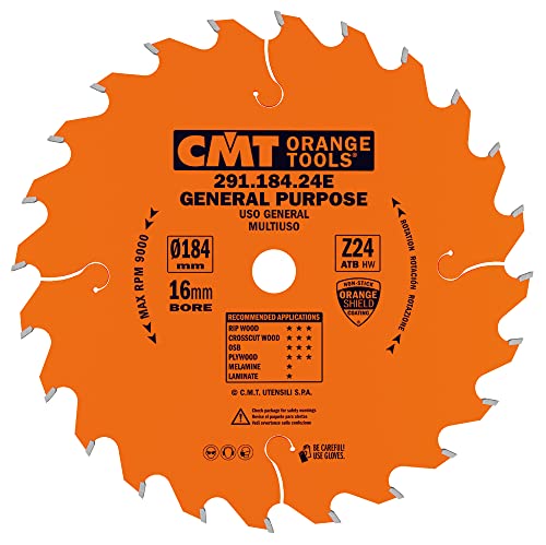 CMT Orange Tools Kreissägeblatt HW 184 x 2,6 / 1,6 x 16 Z=24 10° ATB - 291.184.24E - für Längs- und Querschnitte