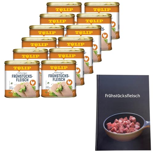TULIP 12x Hähnchen-Frühstücksfleisch 340g + Kochbuch | Geflügel-Frühstücksfleisch in der Dose und ein passendes gebundenes Kochbuch mit 57 Rezepten | 80% Hühnerfleisch