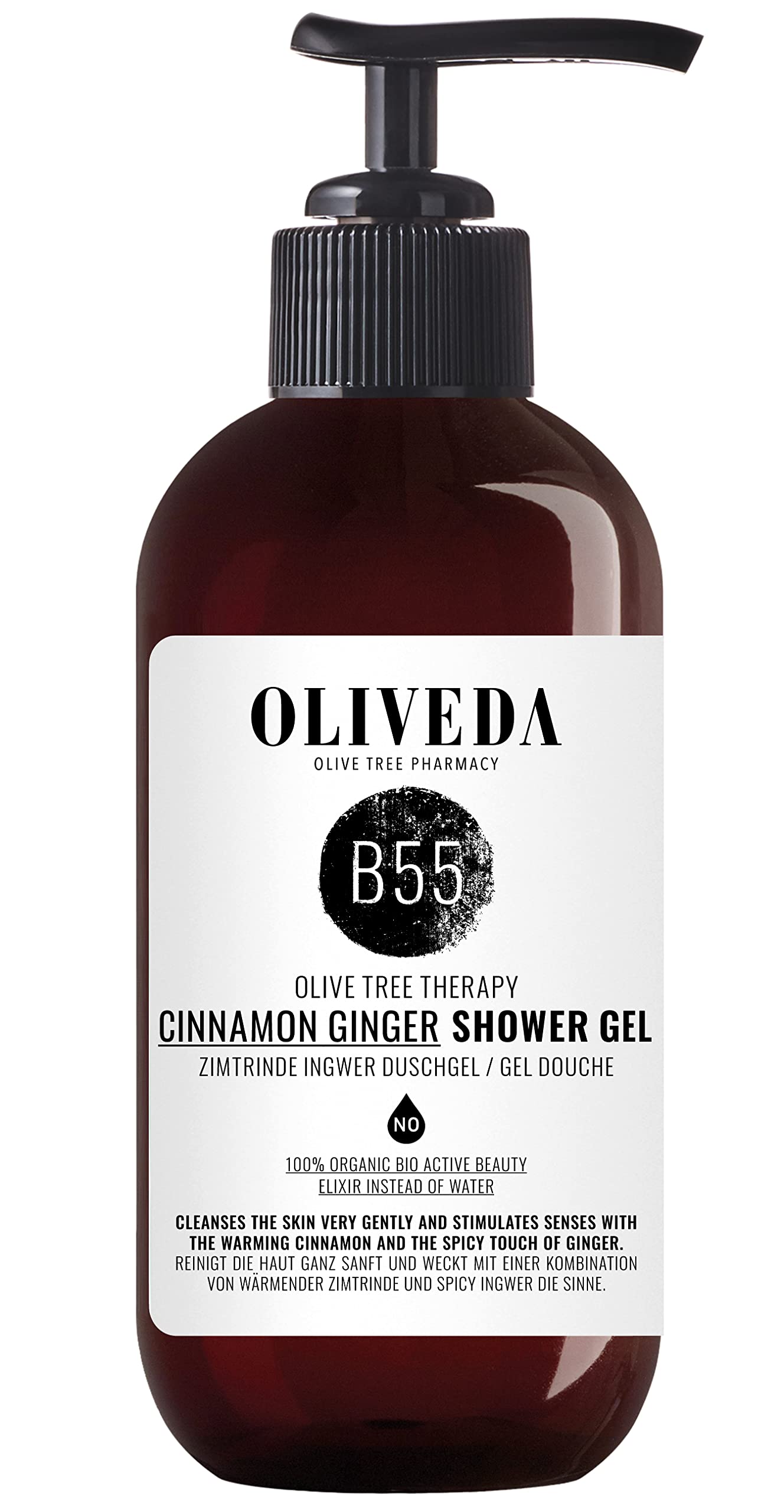 Oliveda B55 - Pflegedusche Zimtrinde Ingwer - Relaxing| pflegendes Moisture Duschgel | Verwöhndusche | zarte Pflege | trockene Haut - 250 ml