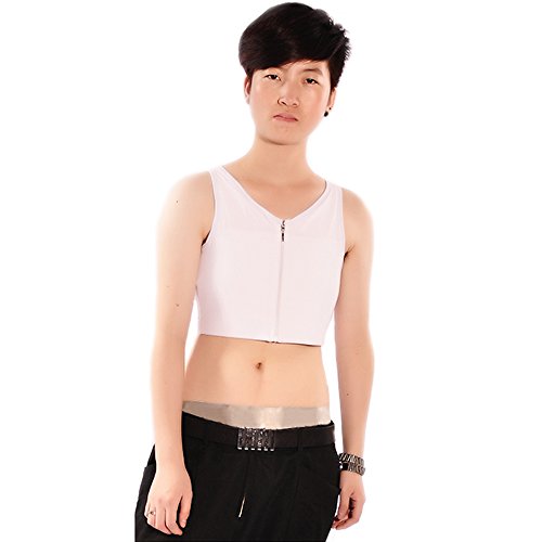 BaronHong Sommer Mitte Reißverschluss elastische halbe Länge Brust Binder Korsett für Tomboy Trans Lesben (weiß, M)