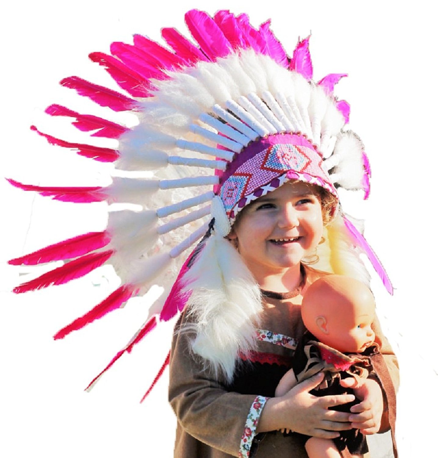 KARMABCN N11- Von 2-5 Jahren Kind/Kind: 3 Farben Indian Headdress 20,5 Zoll. - 52 cm (PINK SWAN)