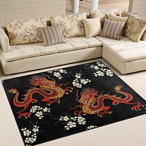 Use7 Chinesischer japanischer Drachen-Teppich für Wohnzimmer, Schlafzimmer, 160 cm x 122 cm