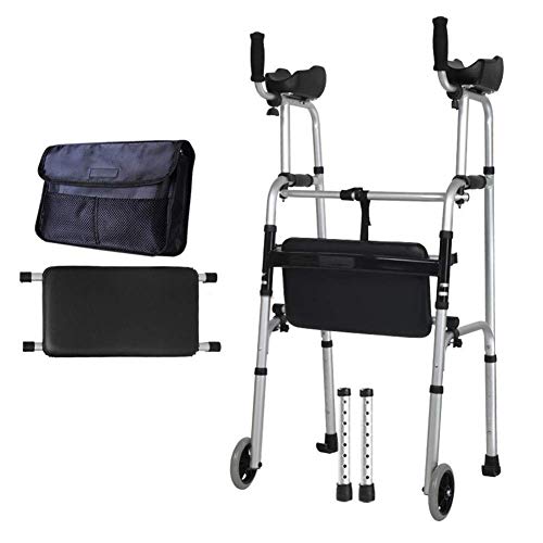 Leichter Rollator mit Rad, alter Mann, stehend, Gehhilfe für behinderte, übergewichtige Patienten, höhenverstellbar