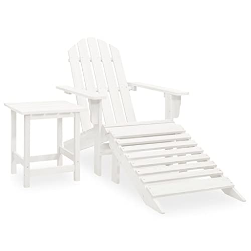 ZQQLVOO Gartenlounge Balkonmöbel Kleiner Balkon Gartensofa Adirondack-Gartenstuhl mit Fußstütze & Tisch Tannenholz Weiß