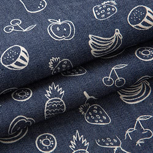 Yimihua Blau Jeansstoff meterware Sanft Baumwolle Drucken Gewaschener Jeansstoff 150 cm breit zum Nähen von Hosen, Jacken, Dekorationen,Fruchtmuster(Color:Mittelblau)