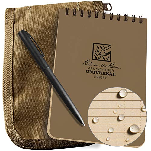 Rite in the Rain Weatherproof 4" x 6" Top-Spiral Notebook Kit: Tan CORDURA Fabric Cover, 4" x 6" Tan Notebook, and an Weatherproof Pen (No. 946T-KIT)