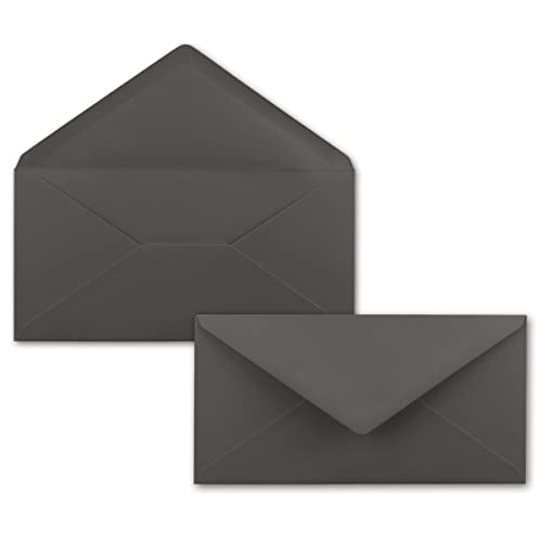 100 Brief-Umschläge Dunkel-Grau / Anthrazit DIN Lang - 110 x 220 mm (11 x 22 cm) - Nassklebung ohne Fenster - Ideal für Einladungs-Karten - Serie FarbenFroh