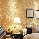 3D Optik Vliestapete Barock Ornament Wandtapete Wand Tapete mit Ornamenten für Wohnzimmer, Schlafzimmer 10m x 0.53m (Golden)