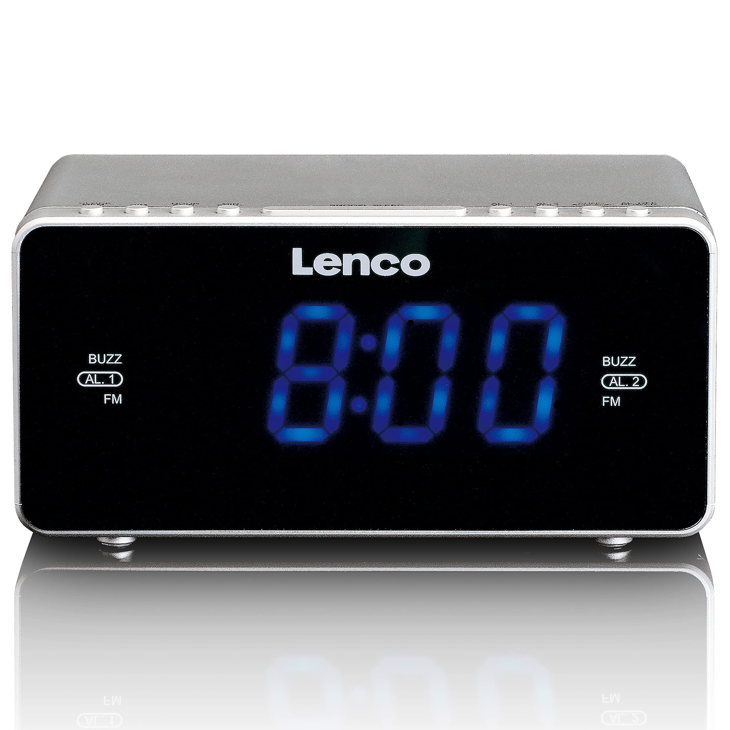 Lenco CR-520 Stereo Uhrenradio mit 2 Weckzeiten, 1,2 Zoll LED Display, dimmbar, Sleep-Timer, Schlummerfunktion, USB-Lader, silber