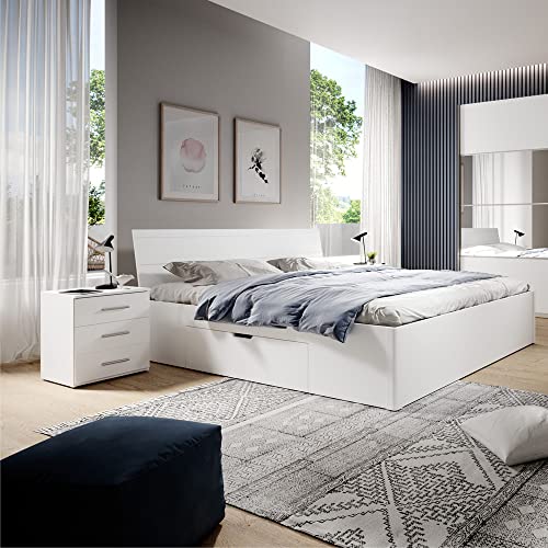 Lomadox Schlafzimmer Doppelbett Kombination Liegefläche 160x200 cm mit 2 Nachttischen in weiß