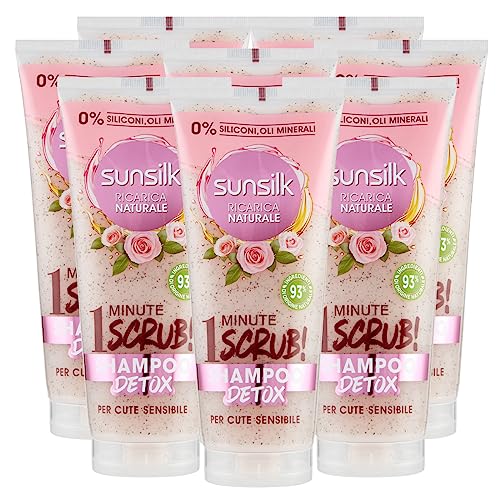 Sunsilk Shampoo Scrub Detox Natürliche Nachfüllung für Haut und empfindliches Haar mit Rosenextrakten Inhaltsstoffe natürlicher Herkunft ohne Silikone – 8 Flaschen à 200 ml