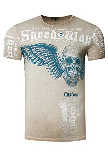 Rusty Neal Herren T-Shirt Flying Skull Front & Back Print Flügel Rundhals Stretch bis 3XL 264, Farbe:Petrol, Größe S-3XL:XL