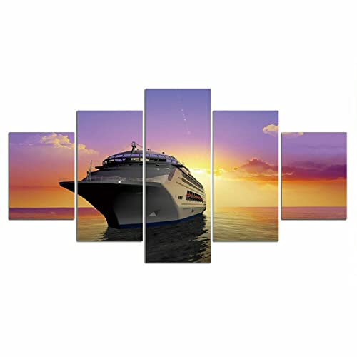 Laimi 5-TLG Cruise Ship Sunset Seascape Set Keilrahmen-Malen-Canvas zum Aquarellfarbe Ölfarbe Acrylfarbe malen-Leinwand auf Keilrahmen aus Holz Säurefreie Baumwolle Leinwand