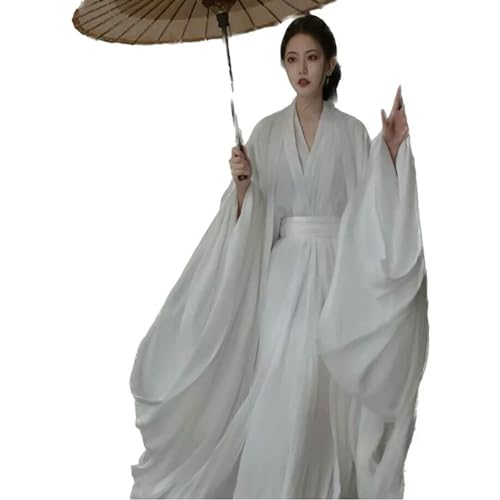 AJOHBM Weißes Hanfu-Kleid für Damen, antikes chinesisches Hanfu-Kleid, Halloween, Fee, Cosplay, Kostüm, Sommerkleid, Hanfu-Kleid, Übergröße