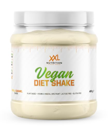 XXL Nutrition - Vegan Diet Shake - Veganer und Laktosefreier Mahlzeitenersatz, 24,6 Gramm Eiweiss pro Portion, Vitaminen und Mineralstoffen, Plant Based - Vanilla Caramel - 480 Gramm