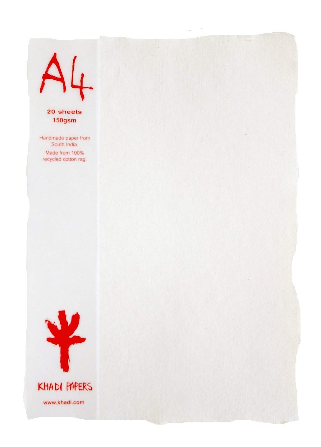 KHADI Papiertuch, A4W, 150 g/m², 21 x 29,8 cm, Weiß, 20 Blatt