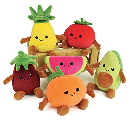 Jemini- FRUITY's 024144 Kiste mit 6 Früchten und Gemüse aus Plüsch, +/-17 cm, weich und flauschig, für Kinder, Mehrfarbig
