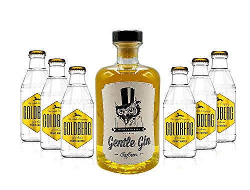 Gin Tonic Set - Gentle Gin Saffron 0,5l (40% Vol)+ 6x Goldberg Tonic Water 200ml inkl. Pfand MEHRWEG -[Enthält Sulfite]