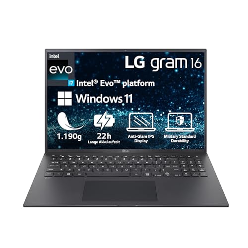2023 LG Gram 16 Zoll Ultralight Notebook - 1.190 g Intel Core i7 Laptop (16GB RAM, 512GB SSD, 22h Akkulaufzeit, 16:10, IPS LCD-Display, Thunderbolt 4, Win 11 Home, Mirametrix) - Schwarz