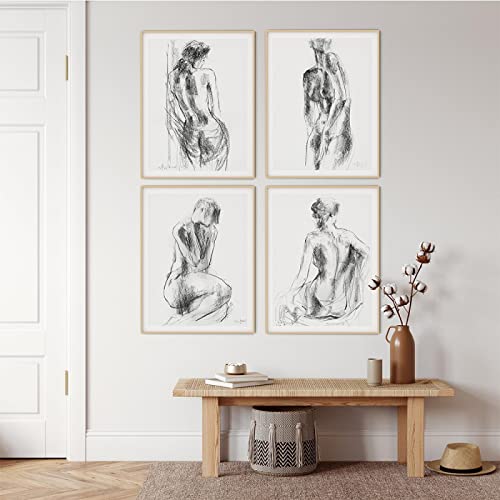 Abstrakte Sexy Frau Nacktes Mädchen Poster Minimalistische Leinwand Malerei Paar Kunstdrucke Nordic Wandbilder Wohnzimmer Dekor15,7 "x 19,6" (40x50cm) x 4 Kein Rahmen