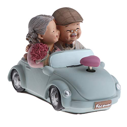 Perfeclan Süße Gartenfigur Opa und Oma auf Bank aus Harz, Geschenkidee für Weihnachten/Geburtstag - Fahrendes Auto