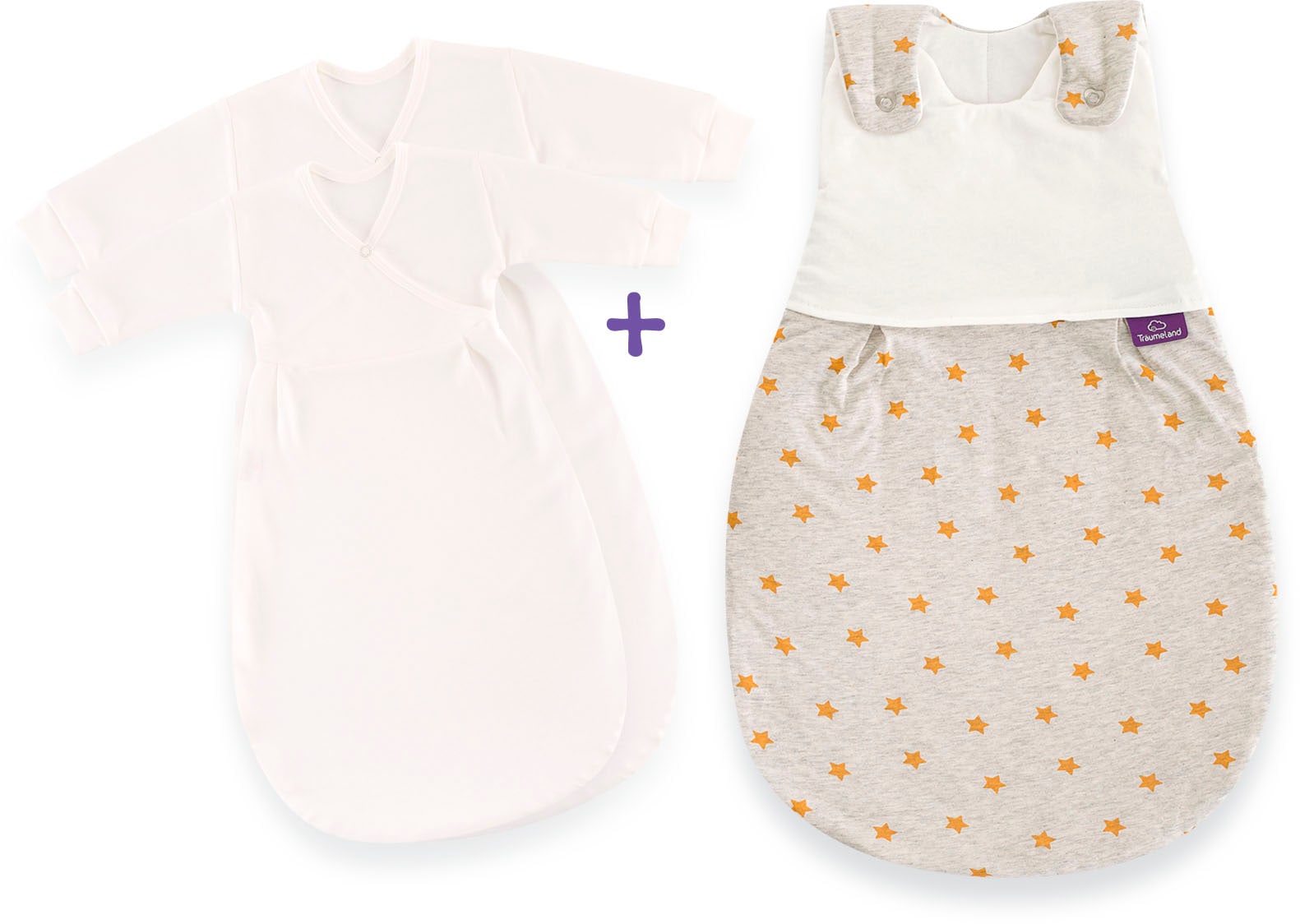 Träumeland Babyschlafsack-Set LIEBMICH Sternentraum Gelb, Größe 80/86 - Außenschlafsack mit Doppelt Reguliererbarer Belüftung und passenden Innensäcken, Mehrfarbig