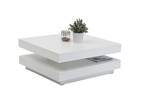 Couchtisch Andy, Holzwerkstoff ,Tischplatte drehbar 360°, Weiß, 67x67x35cm