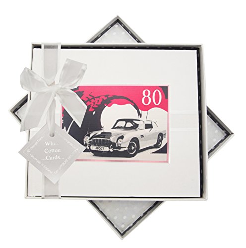 WHITE COTTON CARDS Erinnerungsalbum für 80. Geburtstag, Gästebuch, Classic Car, weiß