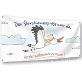 Banner zur Geburt » Der Storchenexpress war da › Willkommen zu Hause › Geschenk mit Baby auf Storch › 160 cm breit