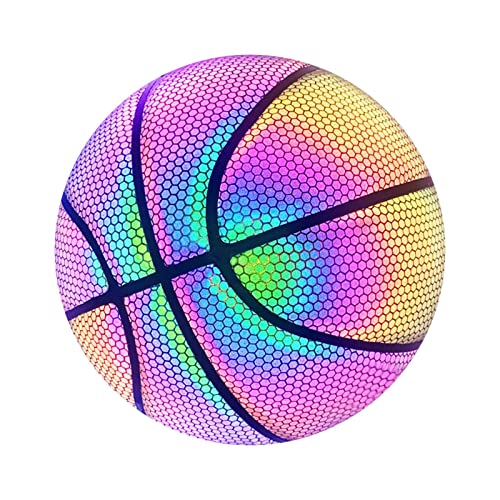 ORTUH 75-76cm Holografischer Basketball – Im Dunkeln Leuchtender Basketball – Leuchtender Reflektierender Heller Basketball Rutschfester Basketball, Leuchtende Sportartikel Für Kameraaufnahmen
