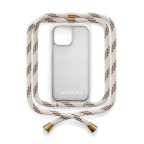 NECKLACY® - The Phone Necklace - Handykette für Apple iPhone 14 Pro in Classic Birch | transparente Handyhülle mit hochwertiger Kordel zum Umhängen - Smartphone Crossbody Case