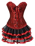 Kuose Moulin Rouge Gothic Corsagenkleid Korsett Spitenrock Übergrößen S-6XL (EUR(40-42) 2XL, Rot-2)