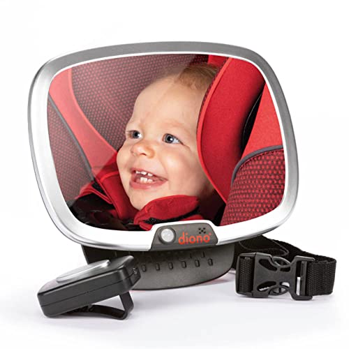Diono Easy View Plus Baby Autospiegel mit Licht, Sicherheits-Autositzspiegel für hinten gerichtetes Säugling mit 360° Drehung, LED Nachtlicht, breite kristallklare Sicht, bruchsicher, Crash-getestet