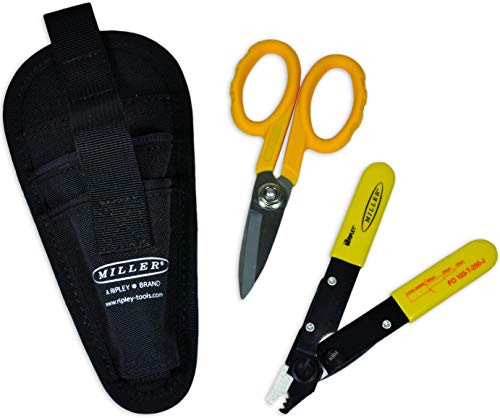 Miller MA01-7000 Kit, FO 103-T-250-J 3-Loch Glasfaserkabel-Abisolierwerkzeug und KS-1 Kevlar-Schere, leicht tragbares Werkzeug-Set mit Gürtelclip-Tasche für Profis