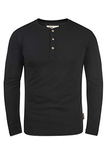 Indicode Gifford Herren Longsleeve Langarmshirt Shirt Mit Grandad-Ausschnitt, Größe:L, Farbe:Black (999)