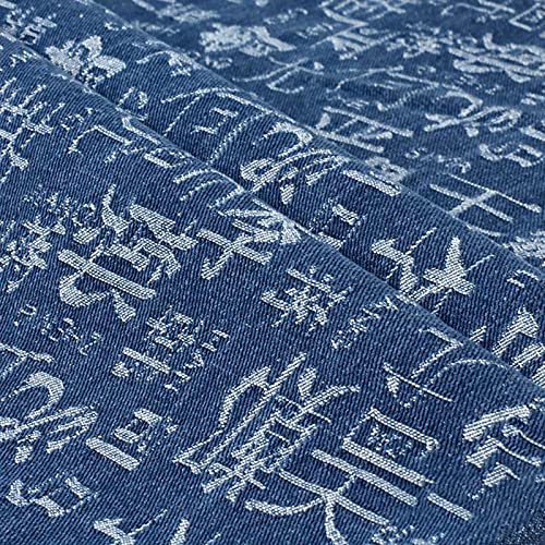 Yimihua Blau Jeansstoff meterware Sanft Baumwolle Drucken Gewaschener Jeansstoff 150 cm breit unelastisch zum Nähen von Hosen, Jacken, Dekorationen,Kreismuster(Color:Dunkelblau)