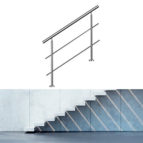 Jiubiaz Edelstahl Handlauf Universal Geländer 100cm, 2 Querstangen Verwendung für drinnen und draußen Treppengeländer