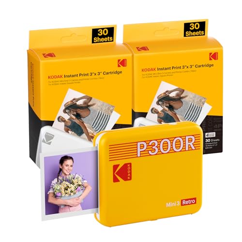 KODAK Mini 3 Retro mobiler Fotodrucker für Smartphone (iPhone & Android), quadratische (Polaroid) Sofortbilder in Premium-Qualität unterwegs mit dem Handy drucken, tragbarer-Drucker, 68 Foto