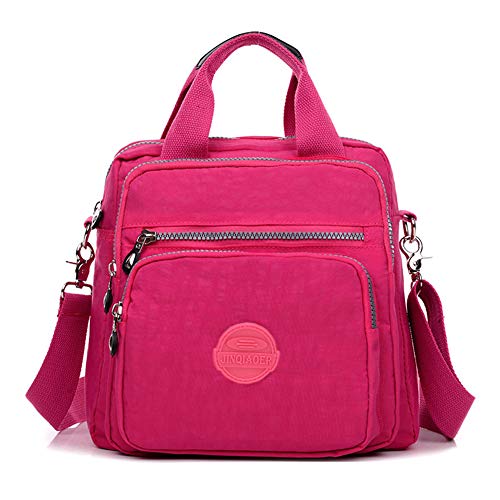Mädchen Multifunktions wasserdichte Nylon Top Griff Handtasche Crossbody Satchel Handtasche Rucksack Nette Multi-Tasche Reißverschluss Travel Rucksack Tote (Pink)
