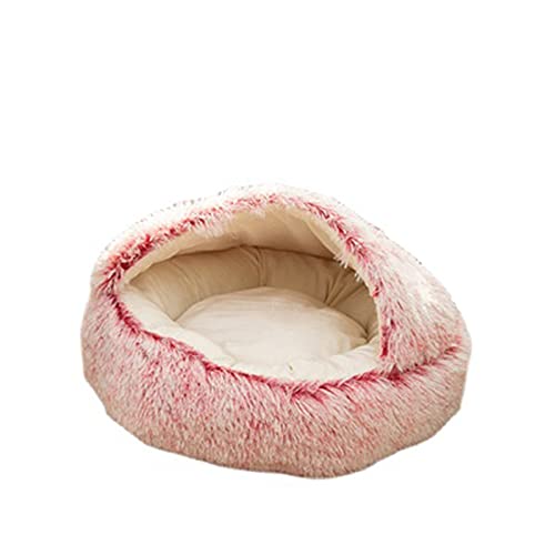 Zoomlie Rundes niedliches Donurt-Haustiernest, warmes Plüsch-Hüttenbett mit rutschfester Unterseite, bequem, für Katzen und Hunde, Höhle mit tiefem Schlaf, Größe S, Farbverlauf Pink