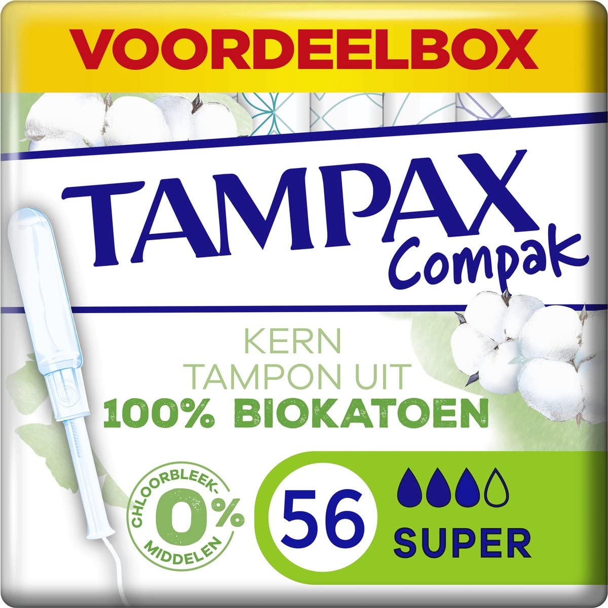 Tampax Organic Cotton, Super, 56 Unidades, Tampones de 100% Algodón Orgánico con Aplicador